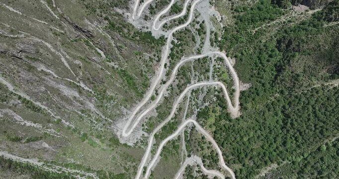 Aerial footage of winding mountain road in tibet China