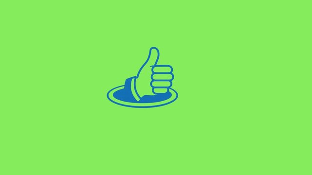 Blue thumbs up hand icon appearing in a circular frame animation represents a positive agreement and feedback gesture captured in this smooth graphic motion clip for your professional digital media pr