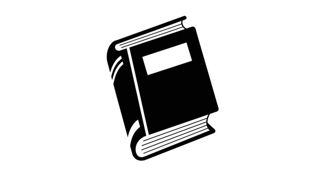 Black and white illustration of an open book with blank cover, simple vector graphic