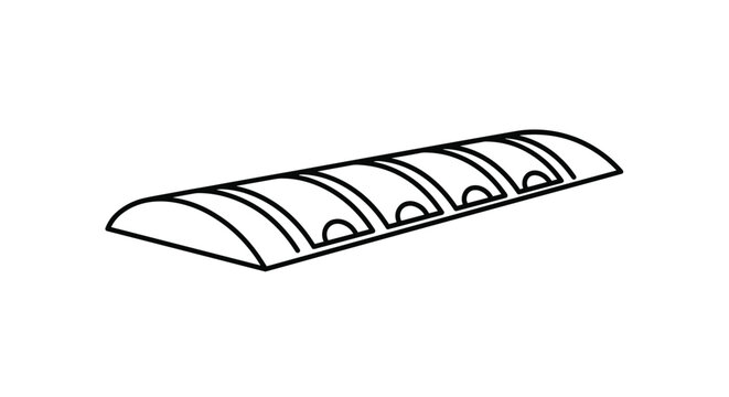 Simple black and white line drawing of a road speed bump with several segments and reflectors for traffic calming measures.