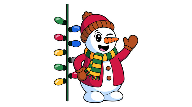 Cheerful winking snowman with christmas lights christmas greeting decoration celebration cheerful