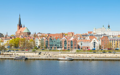 Obraz premium The waterfront in Szczecin on the Oder River, Poland.