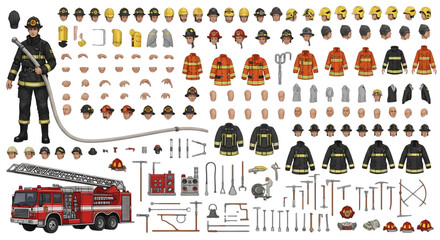Naklejka premium Lego firefighter collection a detailed display of figures and equipment