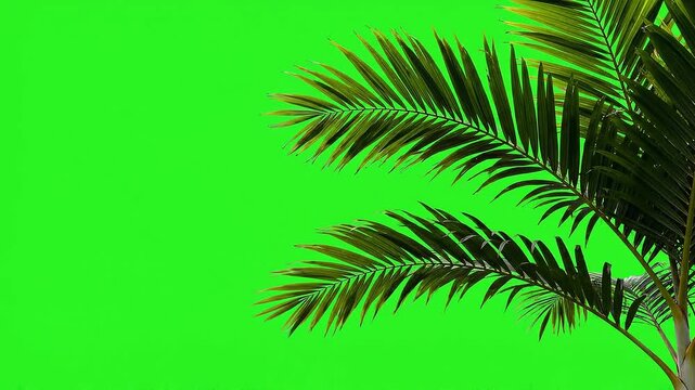 Palm tree leaves swaying on green screen, static shot