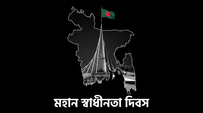 Bangladesh Independence Day Poster with National Monument Silhouette