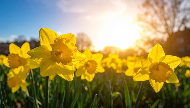 Yellow daffodils in bloom, symbolizing spring renewal and seasonal vibrancy.