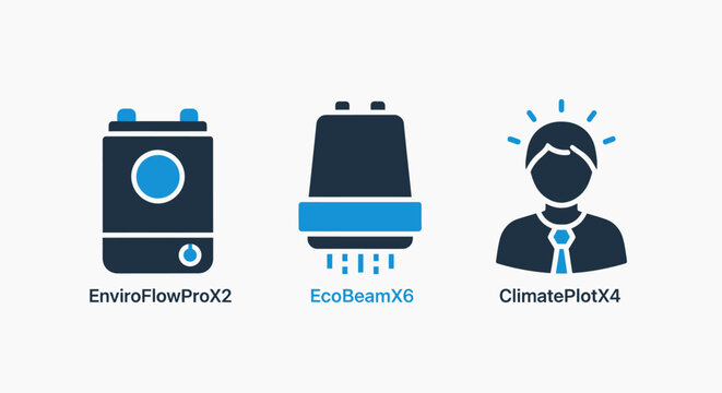 Environmental monitoring and climate control icons: devices and user interface with air quality environment monitoring technology information management analysis temperature humidity software