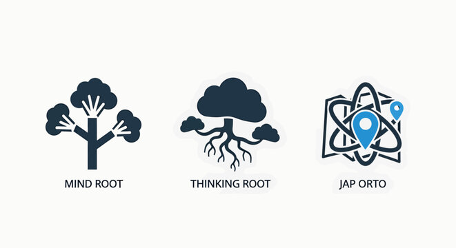 Mind root thinking root complex network structure conceptual icons with problem solving conceptual brainstorming knowledge pictogram illustration psychology development intelligence structure