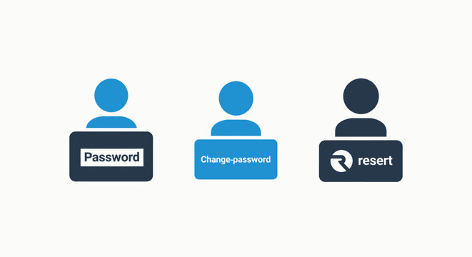 Password management change reset user account security icons for online identity protection with forgot password data protection user interface white background secure login digital identity