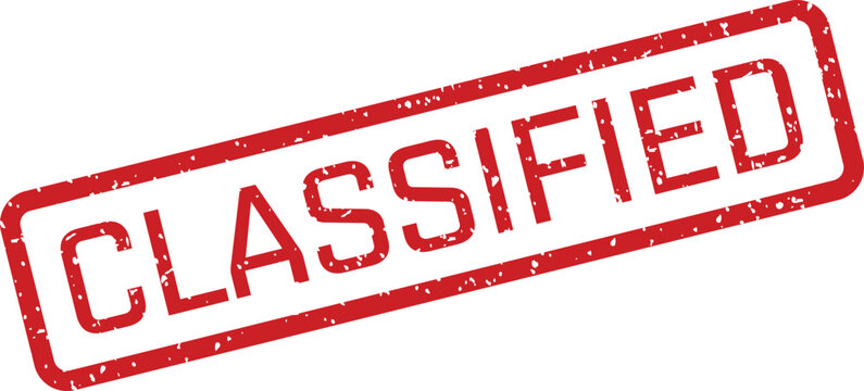 Red rectangular classified information stamp with distressed grunge texture on a clean white surface