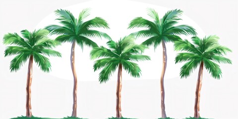 Obraz premium Five tropical palm trees standing on white background