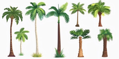 Obraz premium Various tropical palm trees vector illustration set on white