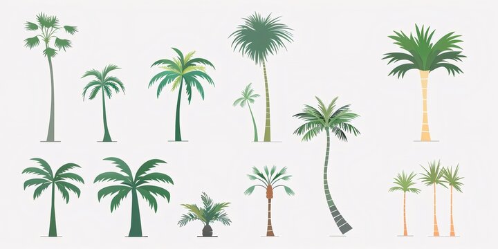 Tropical palm trees set vector illustration