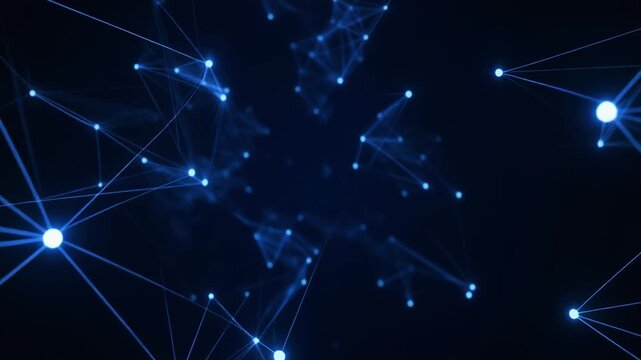 Abstract digital network connection background. Glowing blue nodes connected by lines. Futuristic technology data visualization. Seamless loop motion graphic for corporate tech business