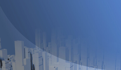 Fototapeta premium Abstract 3D futuristic city skyline on dark blue gradient background with copy space for business, marketing