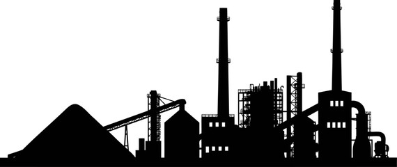 Naklejka premium Industrial factory refinery silhouette with tall smokestacks