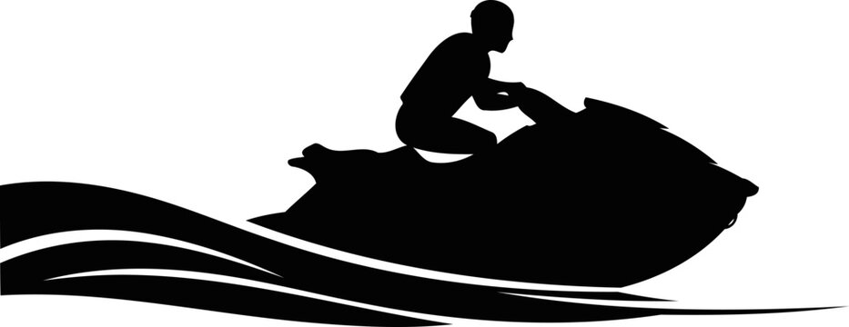 Person riding a jet ski silhouette on ocean waves