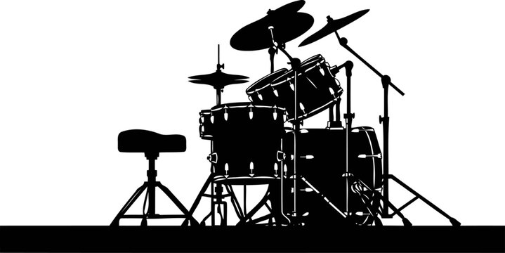Professional drum kit silhouette with cymbals and stool