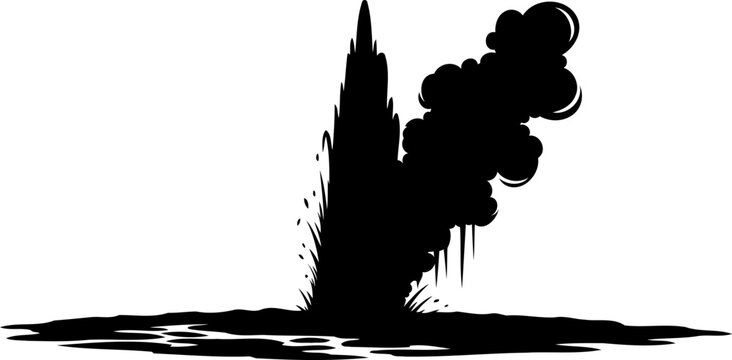 Active geyser silhouette erupts with a powerful burst of water