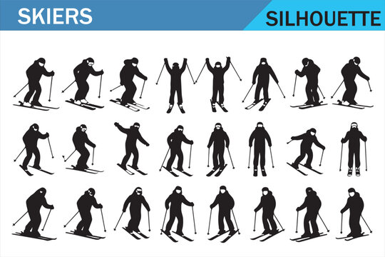 Winter Sports Skier Silhouette Pack in Black and White