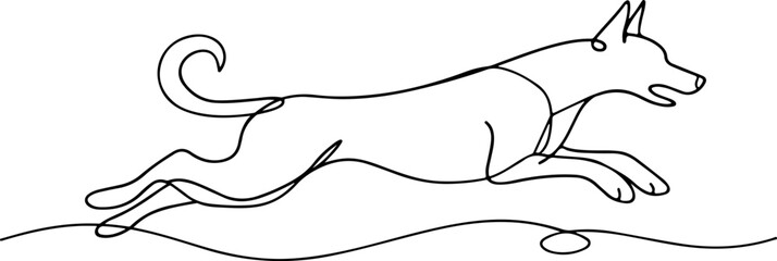Obraz premium Big Dog Running and Jumping Dynamic Line Art Illustration for Pet Activity Design