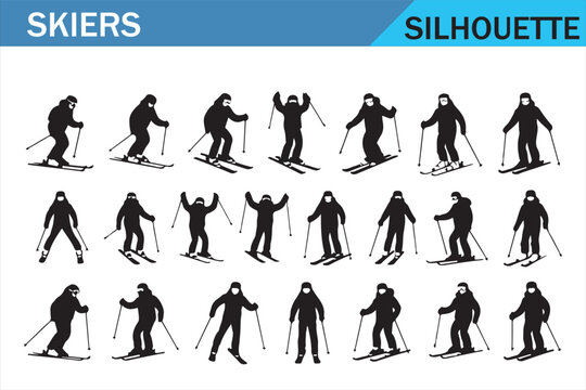 Black Skiing Athlete Silhouettes for Alpine Winter Sports Design