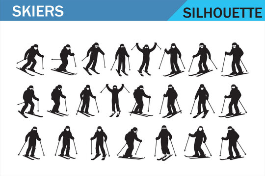Skiers Silhouette Collection with Winter Sport Action Poses