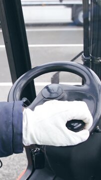 POV steering forklift in slow motion