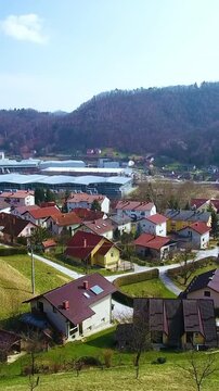 Industrial city landscape jib shot ascending