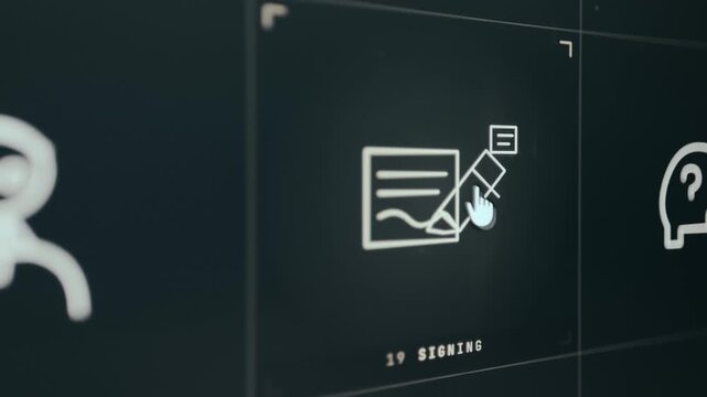Graphic icon representing the contract signing process with Notarized stamp