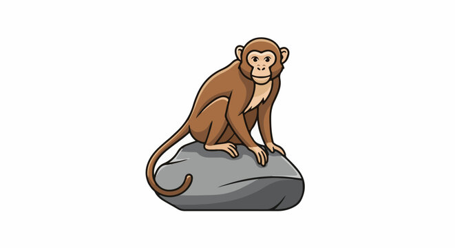 Brown cartoon monkey sitting on a grey rock