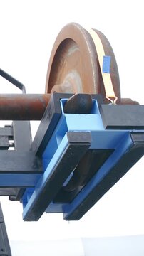 Forklift ascending the pallet train wheelbase low angle view