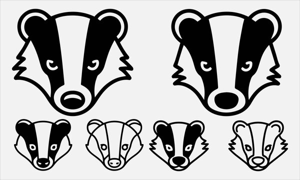 A pair of badger head line art icon set illustrations one with and the other without
