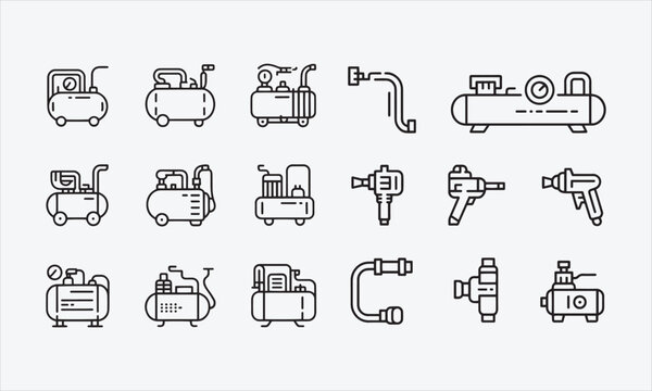 Air Compressor Line art vector icon set minimal abstract Vector illustration
