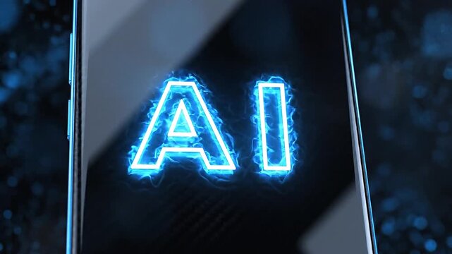 Smartphone displaying AI technology, zooming shot