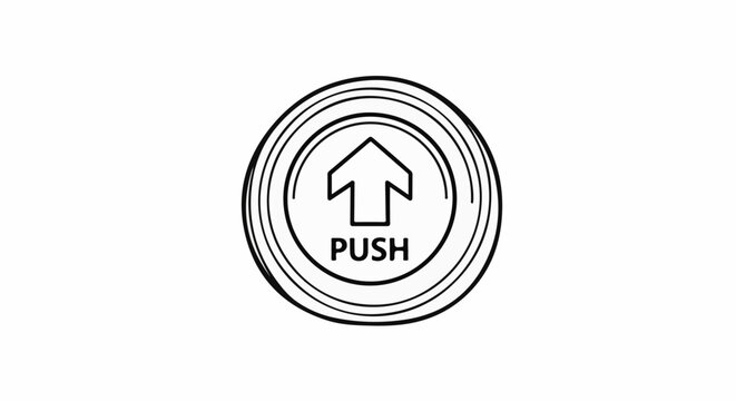 Circular button with an arrow pointing up and the word "PUSH" in bold