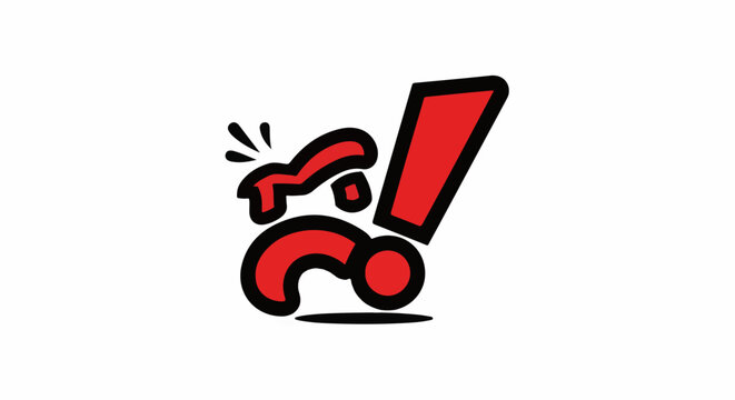 Comic style red exclamation and question mark characters in distress