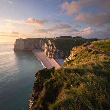 Cliffs Beach & Hikers at Golden Hour