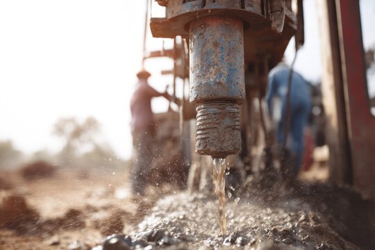 Industrial water well drilling rig operation