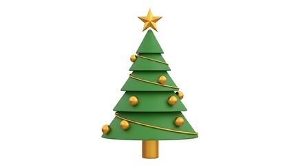 Obraz premium 3D green Christmas tree with golden baubles and star topper