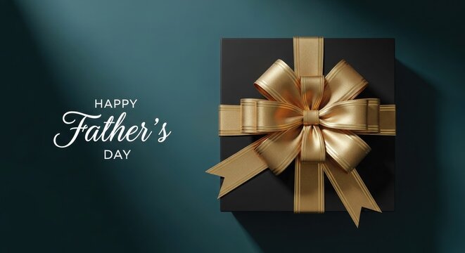 Elegant father's day gift a black box with golden ribbon and festive text