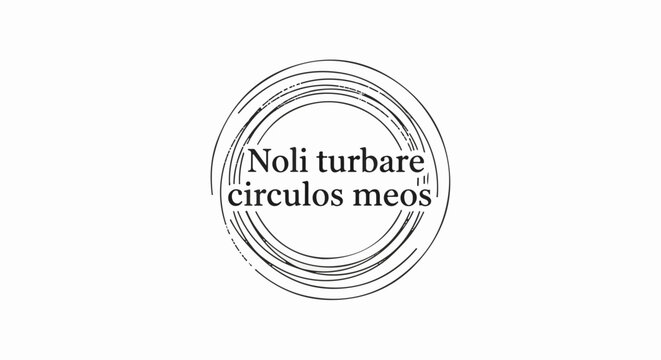 Circular graphic with Latin text and abstract brush strokes