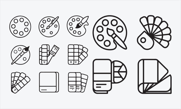 Palette colours icons. Choice  paint icons set.  Modeline art  icon vector Set Guide book, pantone vector icon set