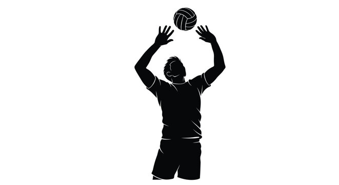 Volleyball player preparing to spike arms raised black silhouette high quality