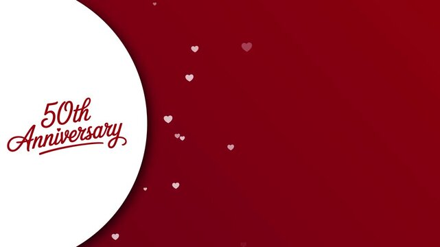 50th Anniversary Greeting Animation with Hearts and Red Background Copy Space