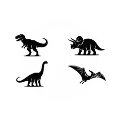 Dinosaur Silhouette Vector Set, Black Tyrannosaurus Rex Triceratops Brachiosaurus and Pterodactyl Icons Isolated on White, Minimalist Jurassic Animal Collection for Logo and Graphic Design © Ulagie