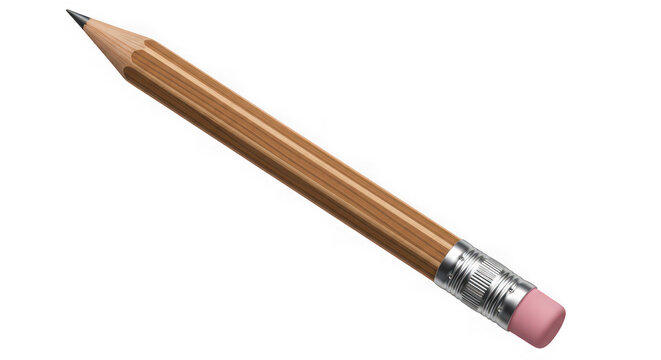 A sharp wooden pencil with a pink eraser on a transparent background