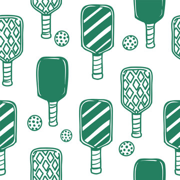 Pickleball rackets and ball, seamless vector pattern