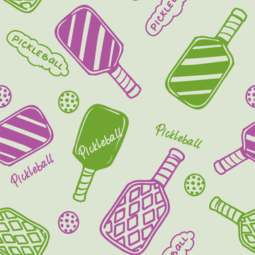 Pickleball rackets and ball, seamless vector pattern