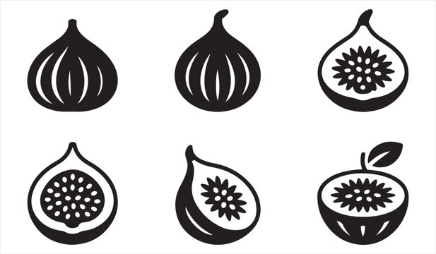 Fig fruit silhouettes set featuring whole and sliced figs in minimal style